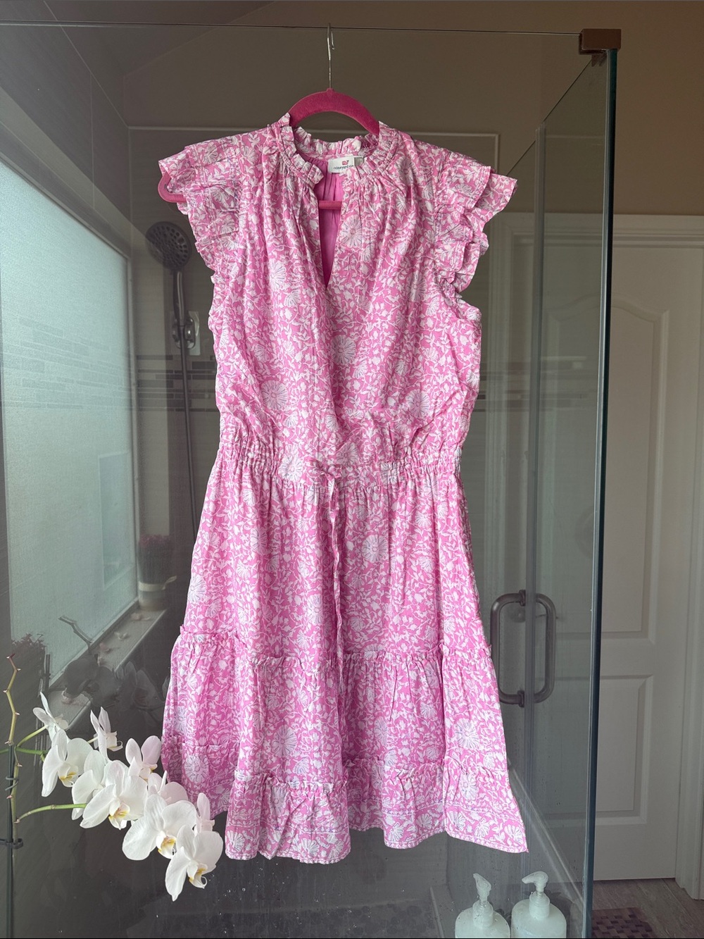 Vineyard Vines Fuchsia Pink Floral Ruffle Sleeve Dress